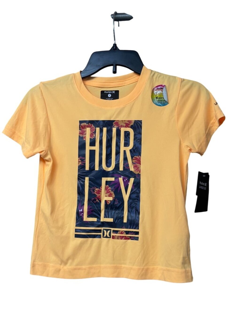 Hurley Boy's Dri-Fit UPF 50+ Short Sleeve Rash Guard Tee, Yellow, Sz. 7